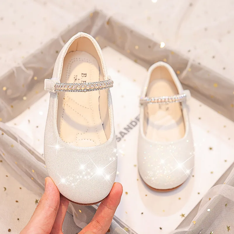 Soft Rhinestones Shine Solid Color Non-slip Girls Mary Janes for Party Wedding Shows Cute leather shoes