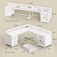 L Shaped Gaming Desk with 4 Drawers, 109” Computer Desk with Display Cabinet, Home Office Desks with 2 Monitor, Customized 3