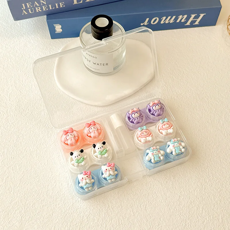 6Pair Contact Lens Case Contact Lens Storage Box Cute Girl Box Clamp Forceps Care Solution