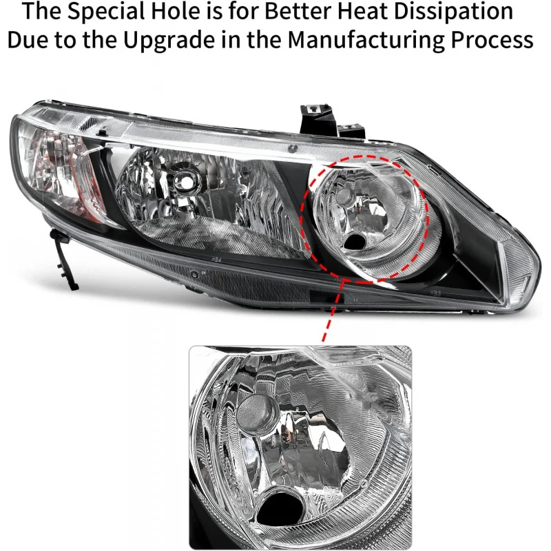 AUTOSAVER88 Headlight Assembly Compatible with 06 07 08 09 10 11 Civic Sedan 4-Door Headlamp Amber Park Lens Black Housing