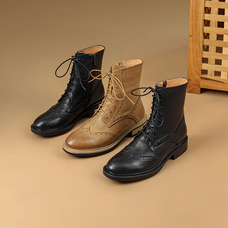 

Женские ботильоны из натуральной кожи, полусапожки из полированной воловьей и свиной шкуры в стиле ретро, 22-25 см, Осень-зима, 2023