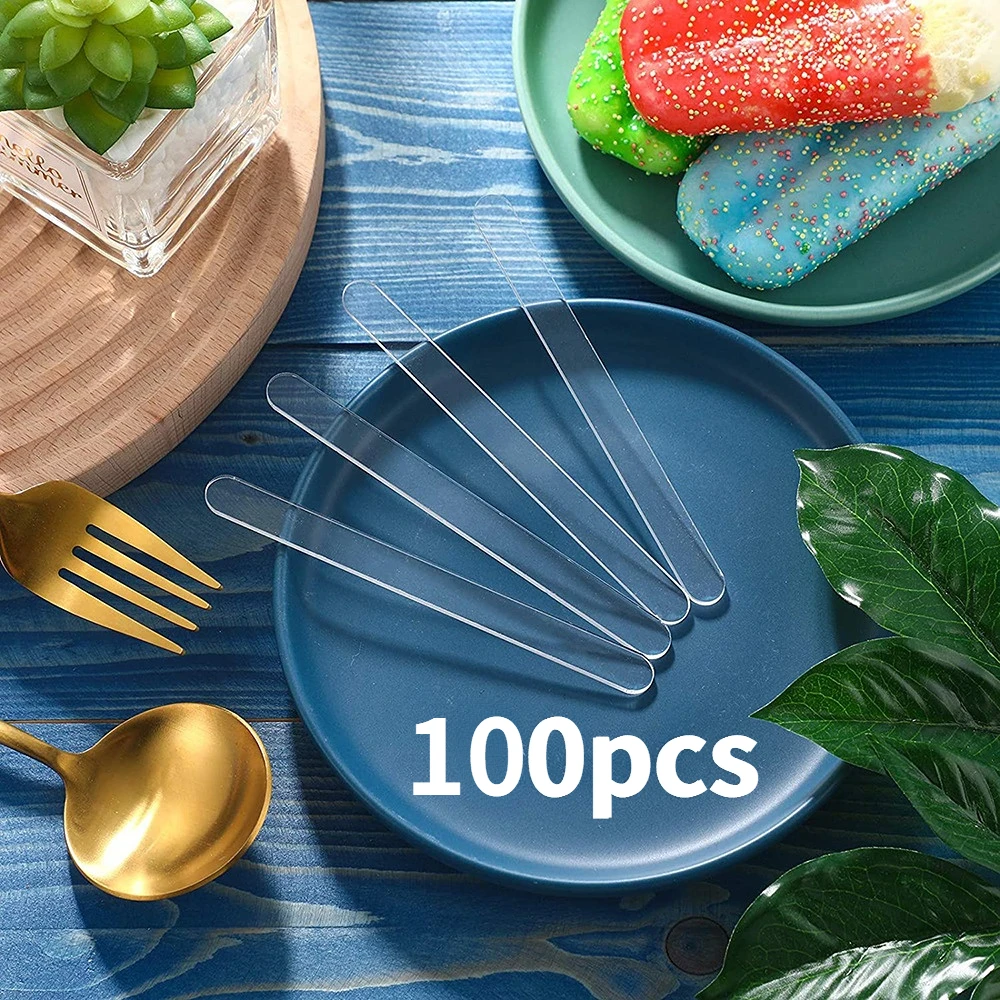 Clear Acrylic Ice Cream Stick Colorful Food Grade Chocolate Lollipop Ice Cube Holder Popsicle Kitchen Accessories 20/100pcs/set