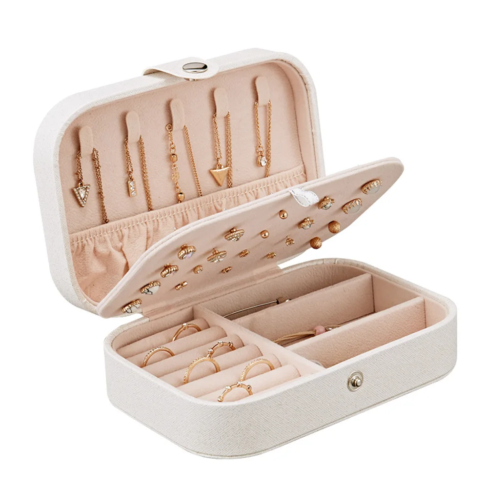 Compact Leather Travel Jewelry Organizer Box with Zipper Closure