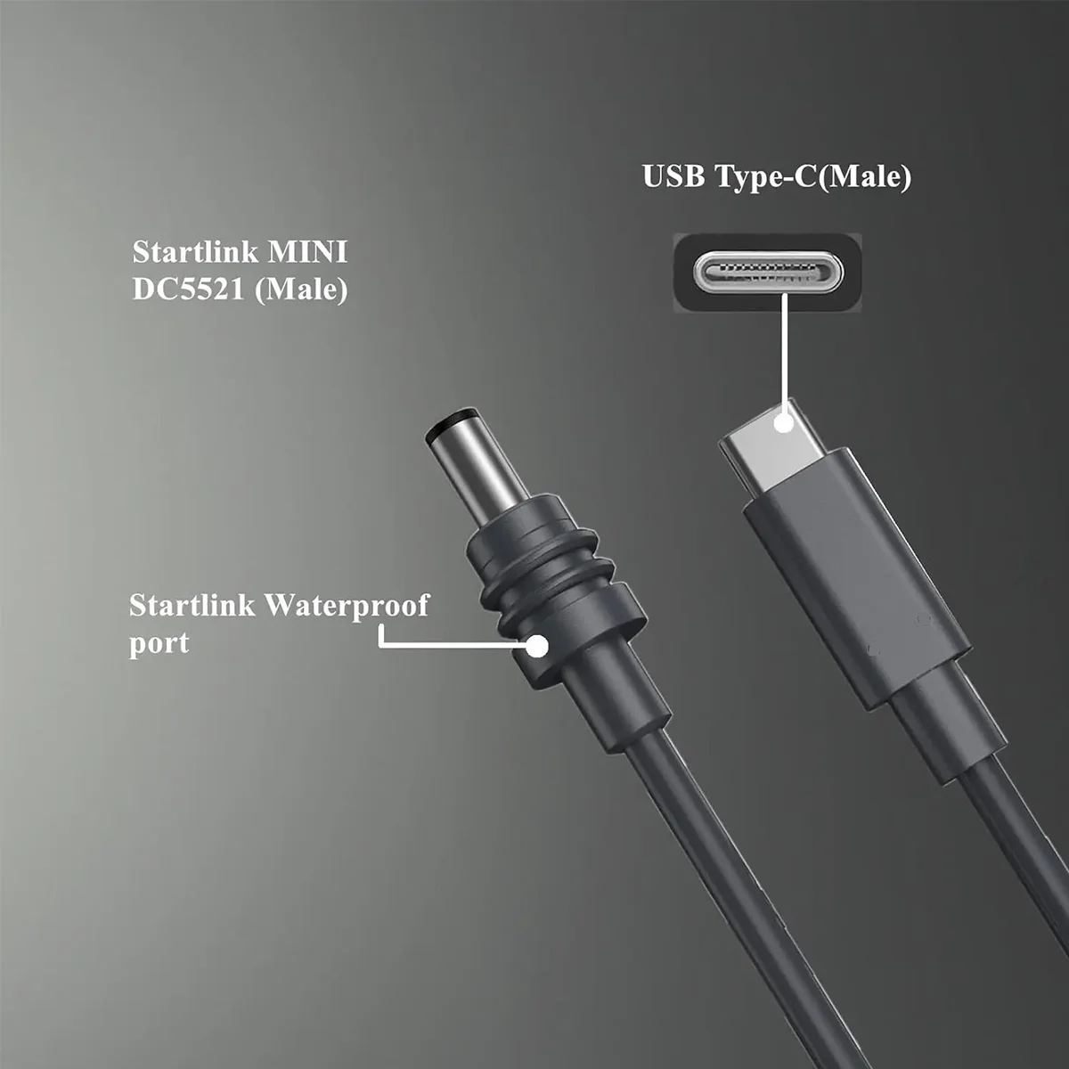 For Starlink Mini 2-in-1 Power Cord 9.85FT/3M USB C to DC Power Work with 65W PD Source DC Male to Type-C Male Charging Cord OEM