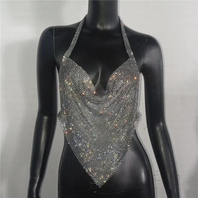 Sparkly Rhinestone Backless Crop Top 6