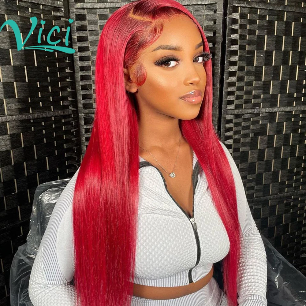 

Straight Lace Frontal Wig 150 Density Human Wig Preplucked Brazilian Remy Hair Wigs For Black Women Red Color