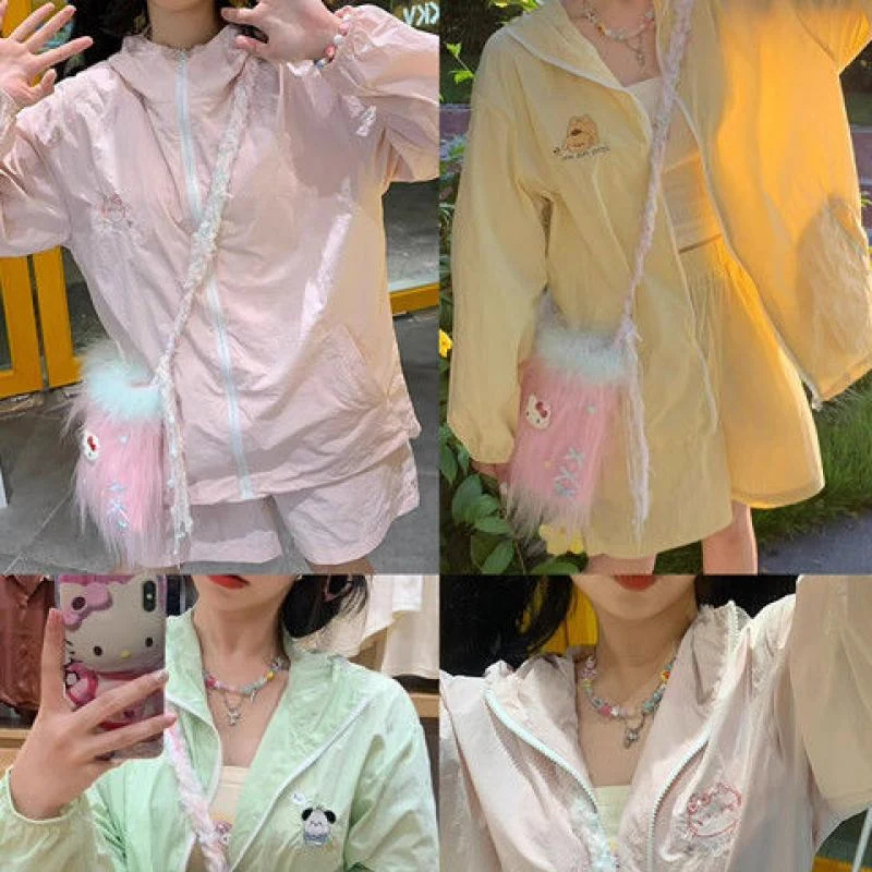 

Hello Kitty New Sanrio Kawaii Kuromi Outer Garment Anime Cute Cartoon Summer Hooded Sun Protection Clothing Loose Thin Toys