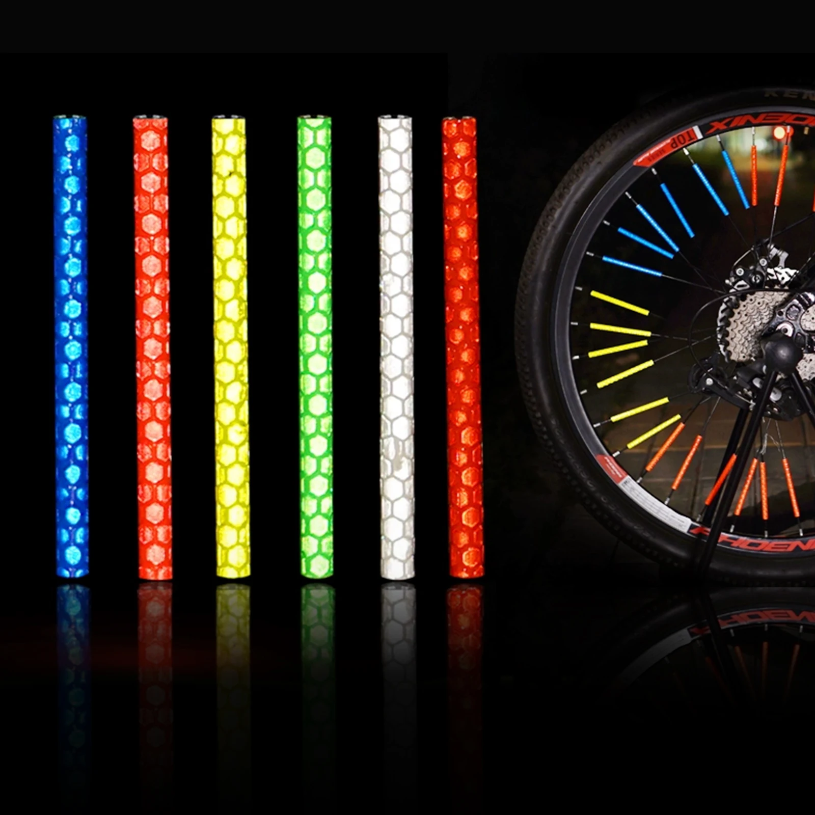 12Pcs Bike Riding Wheel Rim Spoke Mount Clip Tube Waterproof Warning Light Strip Reflector Reflective Outdoor Bicycle 75mm