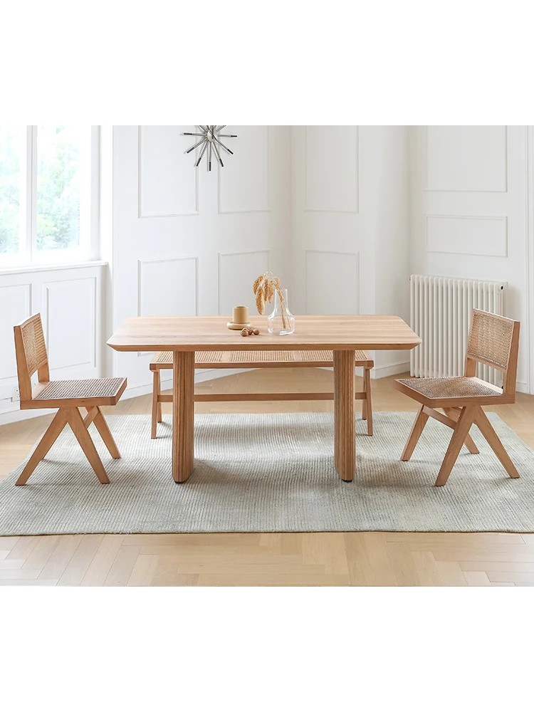 

All solid wood dining table, simple white wax wood dining table and chairs, modern Nordic log long table, small unit table