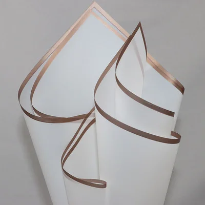 20pcs/lot Golden Border Rose Floral Wrapping Paper Korean Style Semitranparent Gift Wrap Florist Flower Bouquet Wrapping Paper White