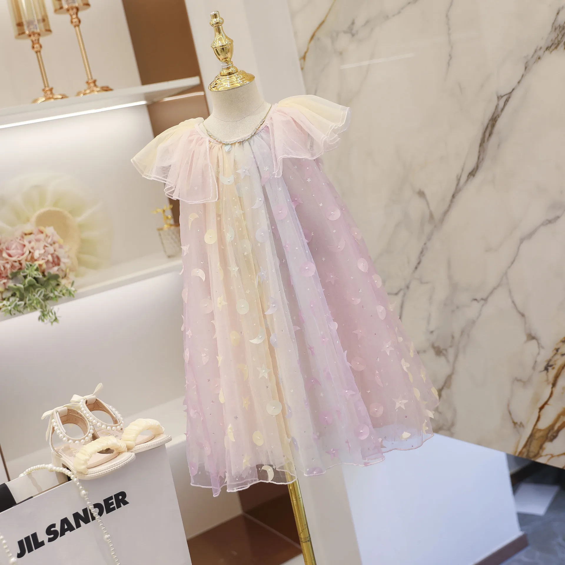 

kids party costume Flowers Baby dress Summer new Girls dress children fairy Colored princess Tulle dress Children's wear
