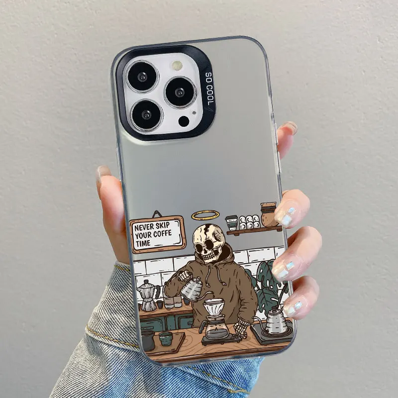 Kaffeehaus-Skelett-Cartoon-Handyhülle für iPhone 17 15 14 13 12 11 Mini Pro Max 16 Pro Max Plus 15 Plus Stoßfeste Laser-Cover – Detail 10