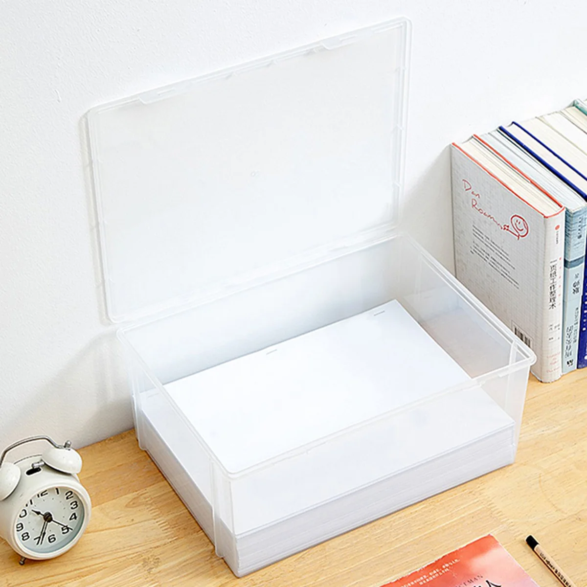 WORTHBUY Home Office Supplies Storage Box Multifunctional Desktop Large Capacity A4 Paper Transparent Plastic Organizer Box