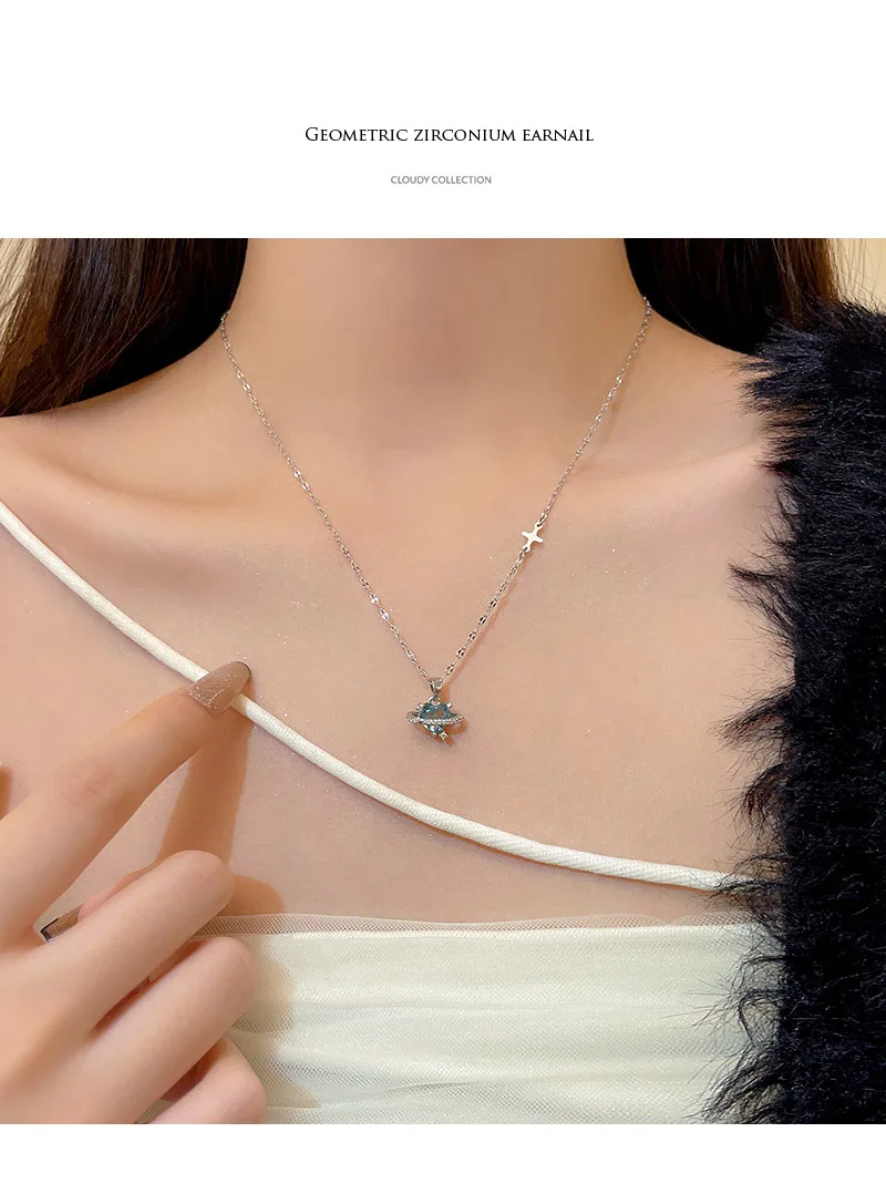 Collana con ciondolo retrò coreano alla moda femminile 2025, con cristallo blu, argento, stella dell'universo, gioielli estetici da sposa per donna_voghion.com