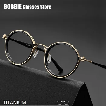 Japanese Handmade Titanium Ultralight Retro Round Glasses Frame Men Vintage Eyeglasses Women Italian Brand Design Top Quality