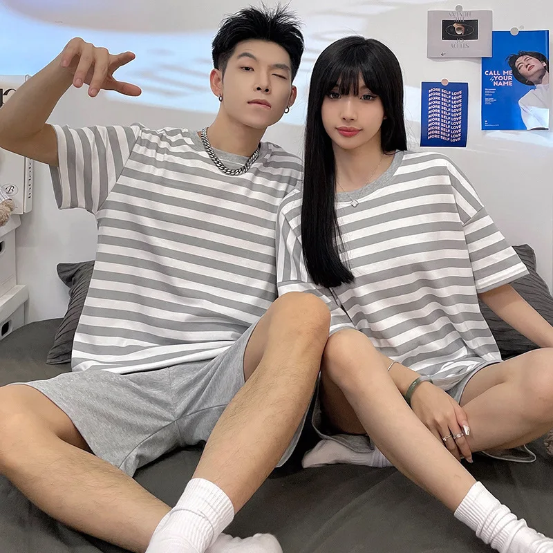 Couple Pajamas Summer Short Sleeve Tops Shorts Pajama Sets Two Piece Sets Cartoon Print Loungewear Nightwear Men Women Pajamas