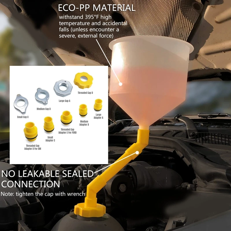 Spill Proof Coolant Filling Plastic Funnel Kit with Adapter Coolant