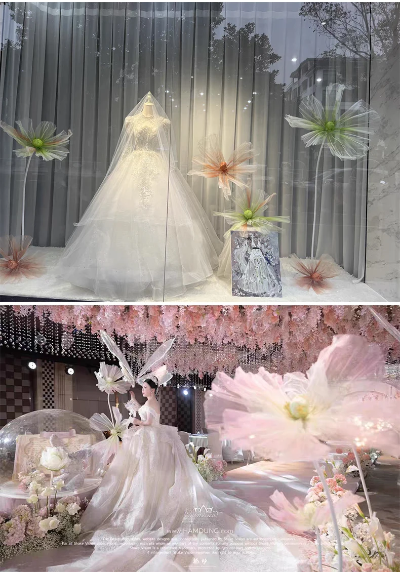 Description Picture 2 of itemNew Wedding Road Lead Floral Wedding T Stage Layout Ornaments Home Garden Decor Window Display Silk Mesh Yarn Flower Stand Props