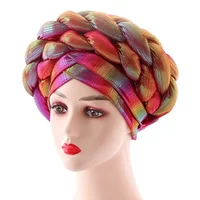 African Turban Hijab Pre Tied Bonnet Cap Nigerian Auto Gele Hijab Aso Ebi Already Made Headties Muslim Ready To Wear Head Wraps 1