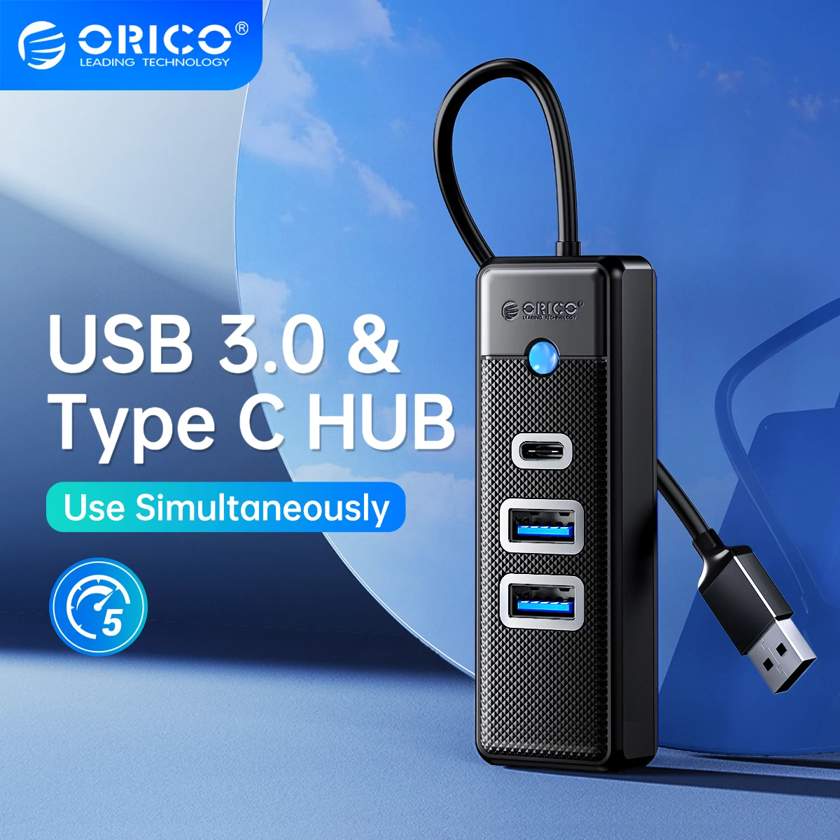 ORICO USB 3.0 C타입 허브, 다채로운 3 포트, 5Gbps 고속 미니 분배기, 휴대용 OTG 어댑터, 데스크 PC