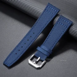 Waterproof Nylon Canvas Watch Strap with Cowhide Accent - Sporty and Stylish Wristband for 22mm (Blue)