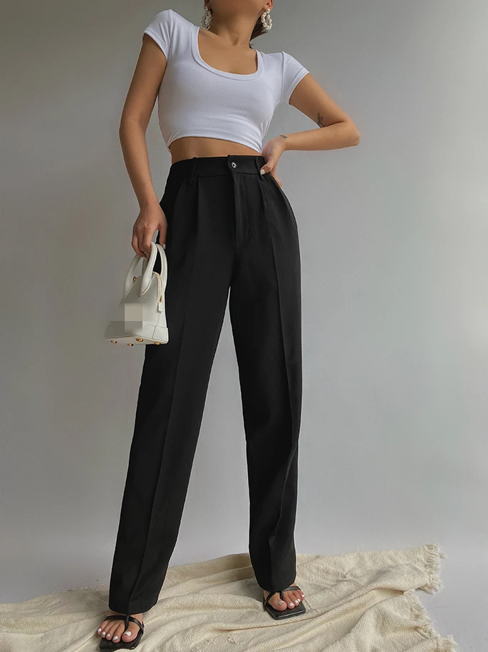 Spring New Office Lady High Quality Elegant Casual Fashion Wide Leg Women Female Pants Hot Sales