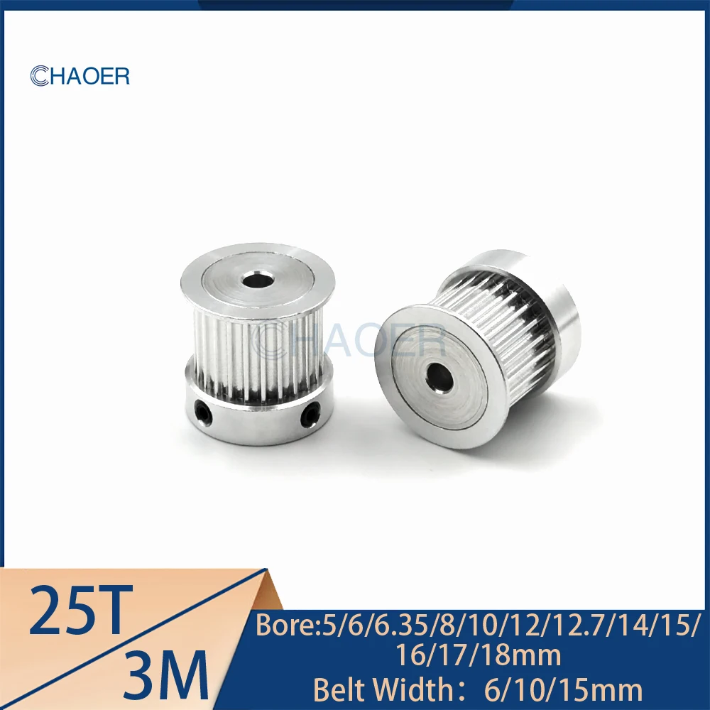 HTD3M 25 Teeth Timing Pulley Bore 5/6/6.35/8/10/12/12.7/14/15/16/17/18mm For 3M Belt Width 6/10/15mm 25Teeth Synchronous Wheel