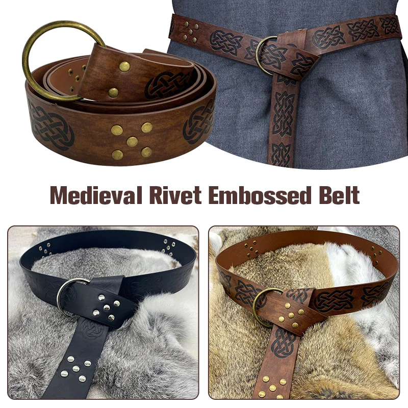 Medieval Warriors Waist Ring Retro Celtic Knight Embossed Stage Tools Belt Cosplay Props Pants Belts Pu Leather Waistband