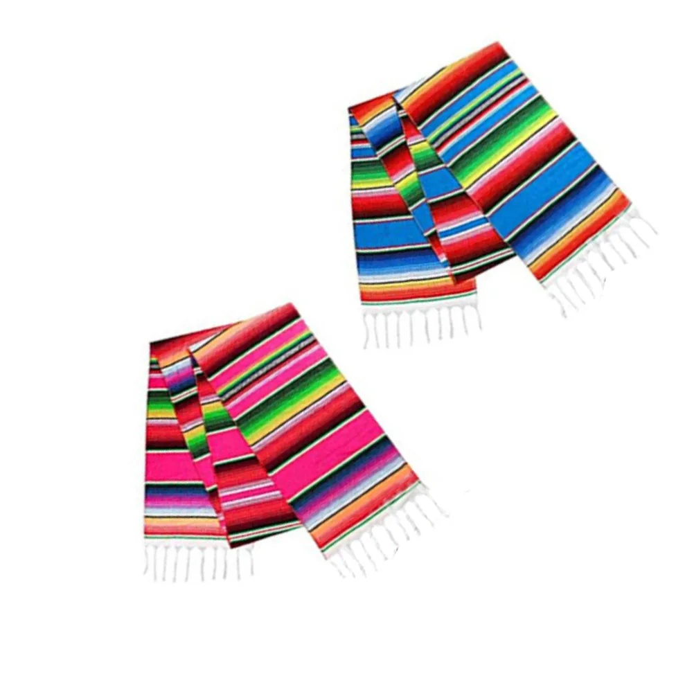 

2 Pcs Mexican Blanket Mexico Design Table Cloth Decorative Dining for Cotton Theme Tablecloth