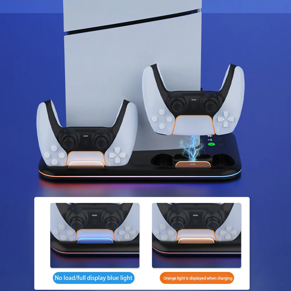 For PS5 Slim Console Cooling Stand Controller Charging Stand W/ RGB Lights Cooler Fan for Playstation 5 SlimDisc&Digital Edition