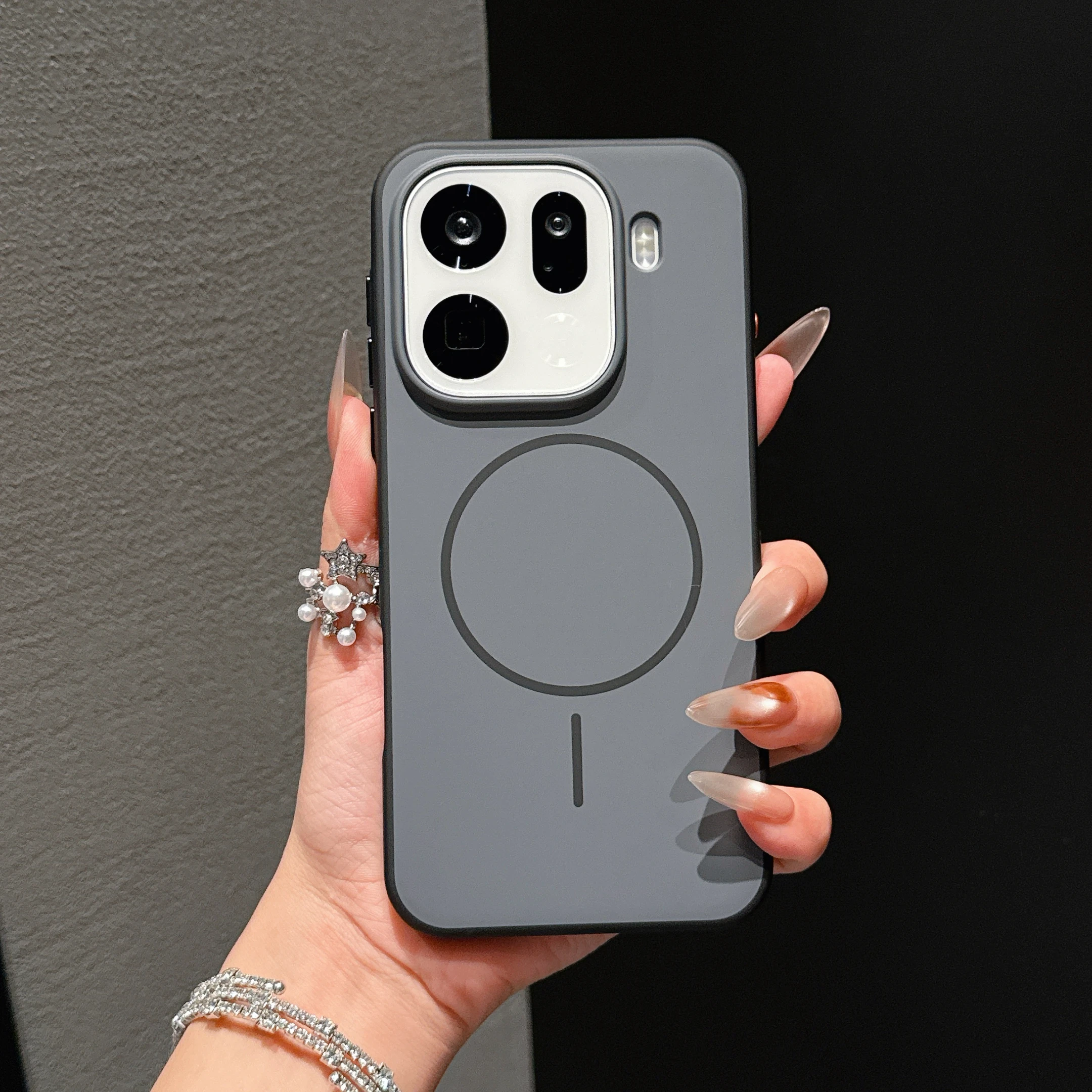 Magnetic Attraction Contrasting Color Phone Case with Metal Independent Buttons - Matte Skin Hard Cover