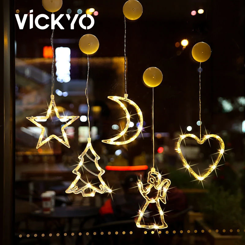 

VICKYO Christmas Decoration Lighting 3D Sucker LED String Lights Holiday Light For Christmas Party Bedroom Terrace Window Lights