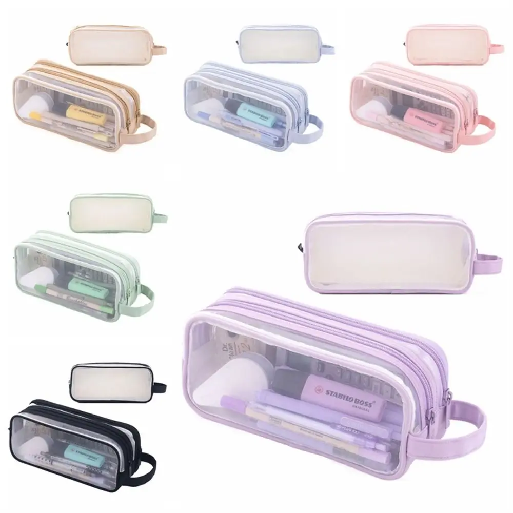 

Large Grid Mesh Bag Pencil Case Two Compartment Stationery Organizer Multi-Color Marker Pouch