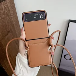 Elegant Leather Crossbody Lanyard Card Holder Phone Case - Luxury Business Design for Moto Razr 50 (Brown)