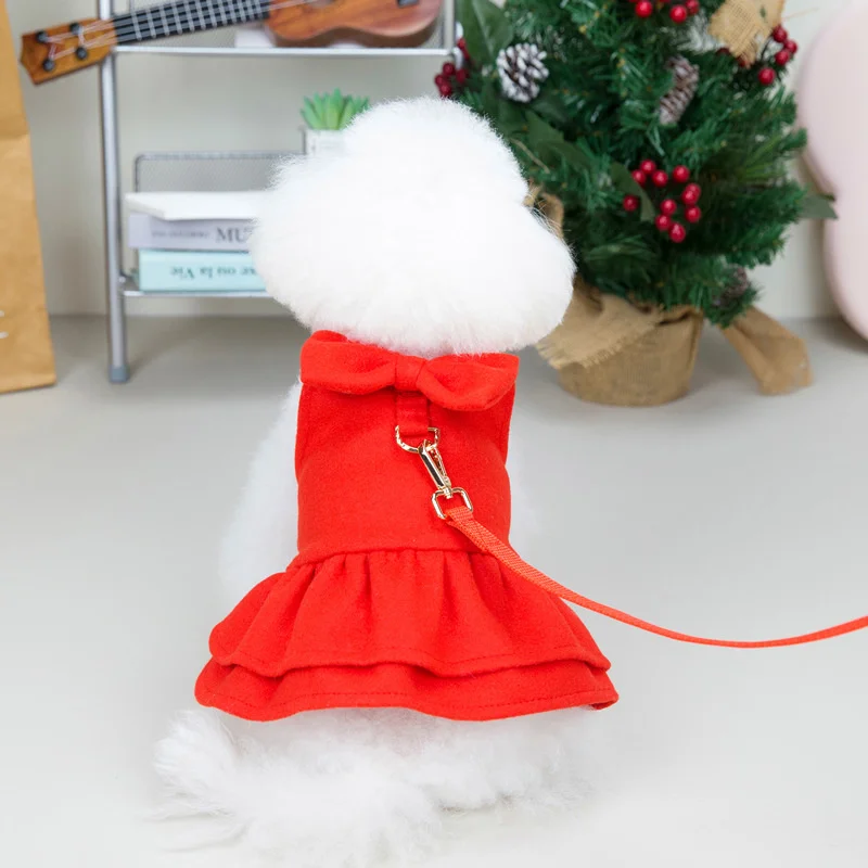 

Winter Dog Dress Harness Skirt Cat Puppy Costume Maltese Yorkshire Bichon Pomeranian Poodle Shih Tzu Pet Clothes Dog Leash Lead