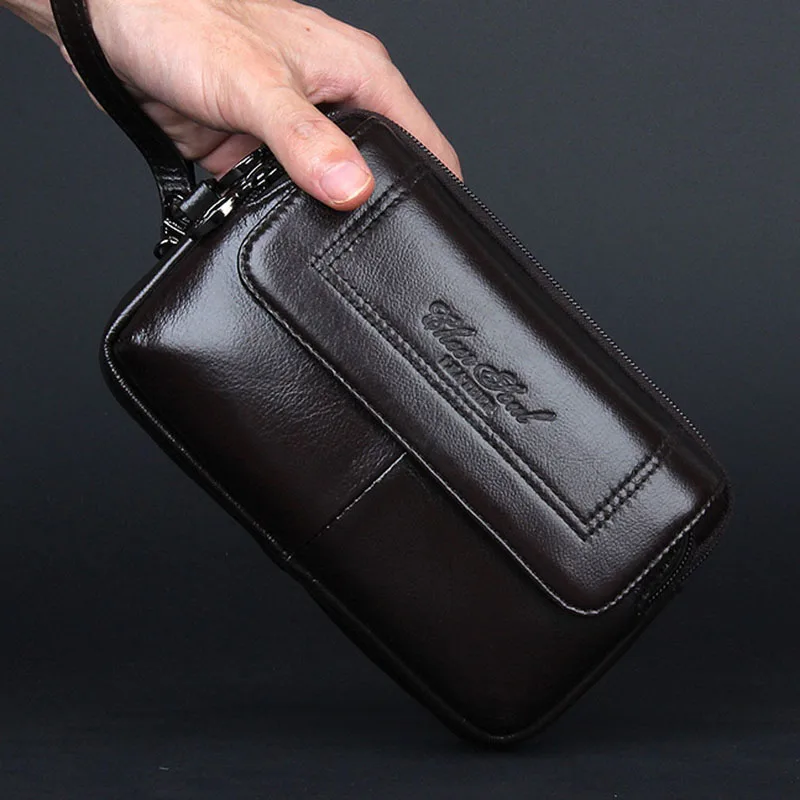 Sale Genuine Leather Men Cell/Mobile Phone Case Bag Fashion Trend Clutch Wrist Hand Bags Fanny Belt Purse Pouch Waist Pack