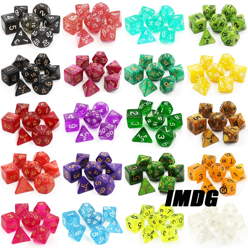 IMDG 7pcs/set RPG Game Dice Set Polyhedron Acrylic Cubes DND New Style