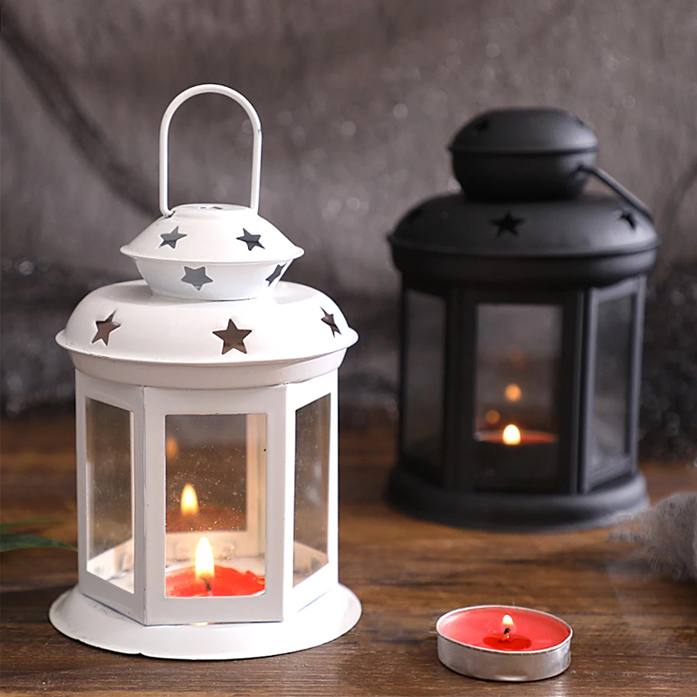 NEW European Candlestick Iron Star Pendant Lantern Candle Holder Vintage French Moroccan Home Christmas Bedroom Party Decoration 1
