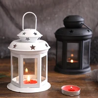 NEW European Candlestick Iron Star Pendant Lantern Candle Holder Vintage French Moroccan Home Christmas Bedroom Party Decoration 1