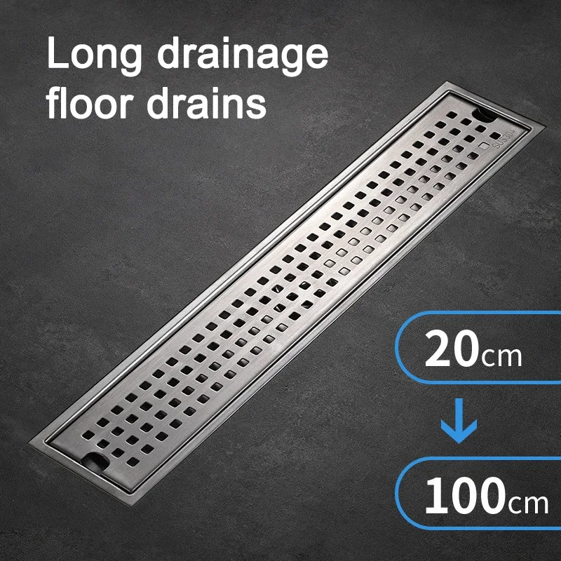 

20-100cm Floor Drain Stainless Steel Bathroom Drainage Anti-odor Shower Drains Waste Filter Drain Hair Catcher Square Strainer