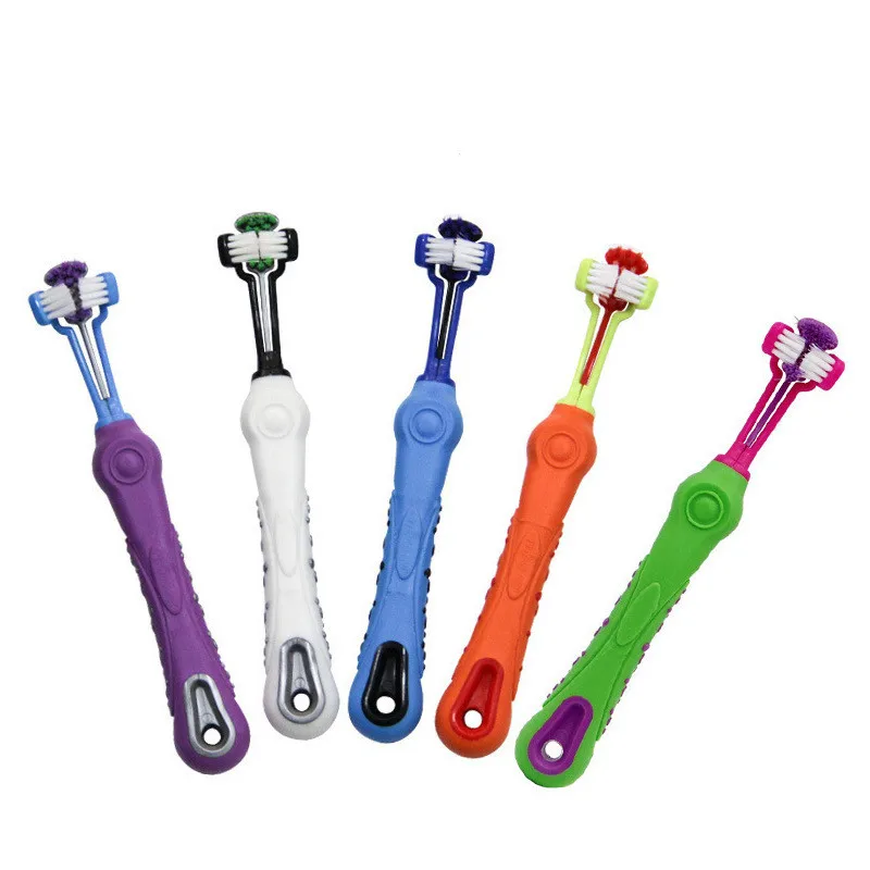 Title 2, Three Sided Pet Toothbrush Three-Head Multi-ang...