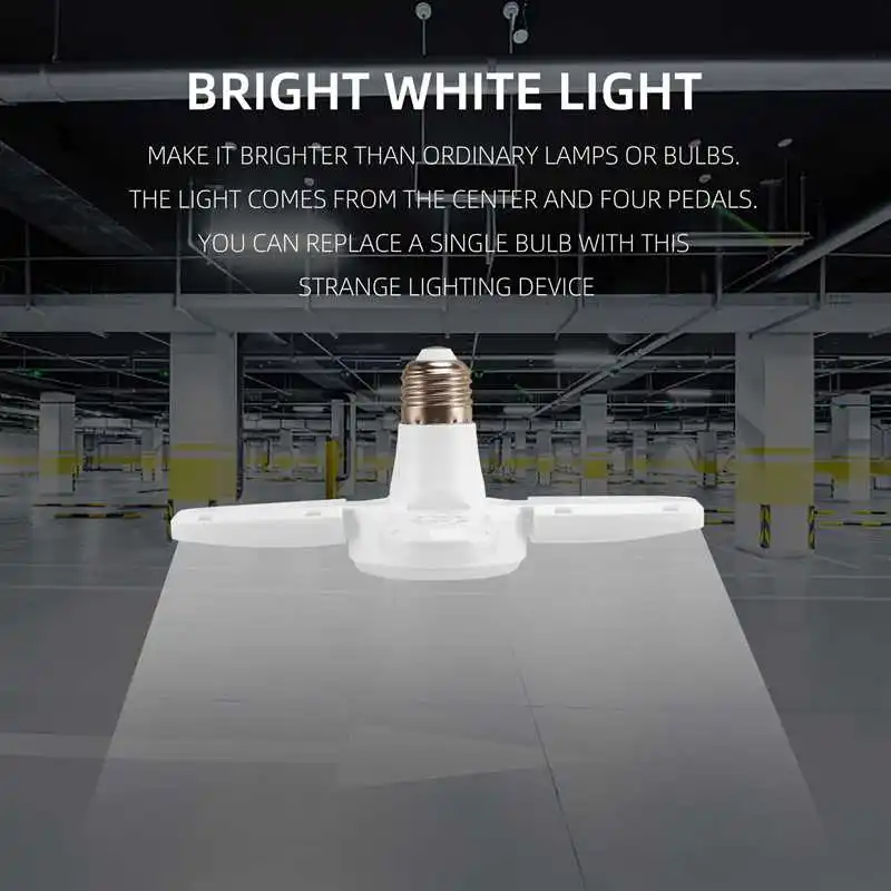 접이식 선풍기 블레이드 조명, 거실 차고 조명, E27 LED 램프, 28W LED 전구, AC 85-265V, 1PC