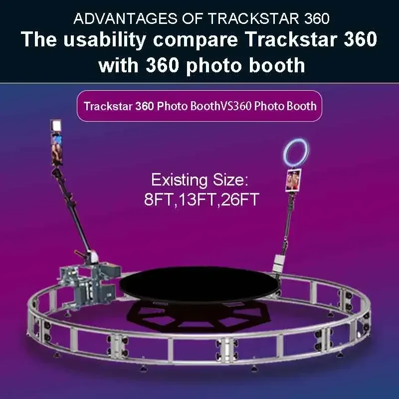Large 360 Photo Booth Machine Multi-Person 360 Photobooth Camera Video Booth with LED Ring Light, Panoramic Shooting