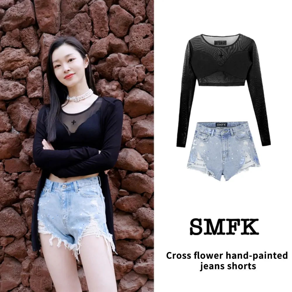 SMFK ペイント加工 ハイウエストショートパンツ SMFK ペイント加工 ハイウエストショートパンツ