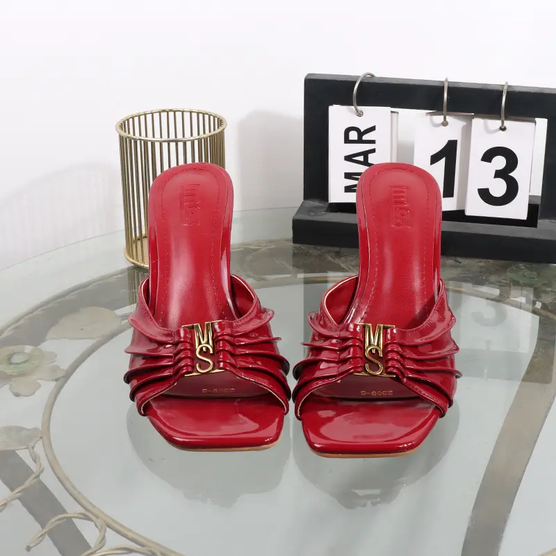 High heels 2025 summer new pleated slippers square toes metal fashion open toe sexy luxurious banquet sandals Heel height 9CM - Image 3