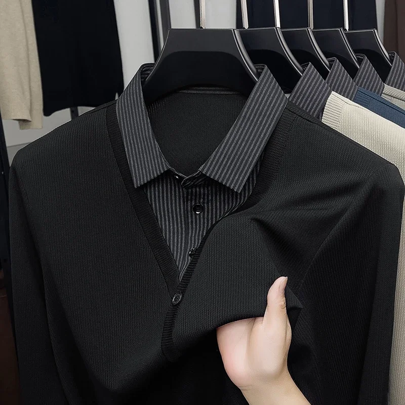 Nuova Polo da Uomo 2026 con Effetto Due Pezzi, T-shirt Casual alla Moda a Maniche Lunghe con Colletto, Top Versatile - immagine 3