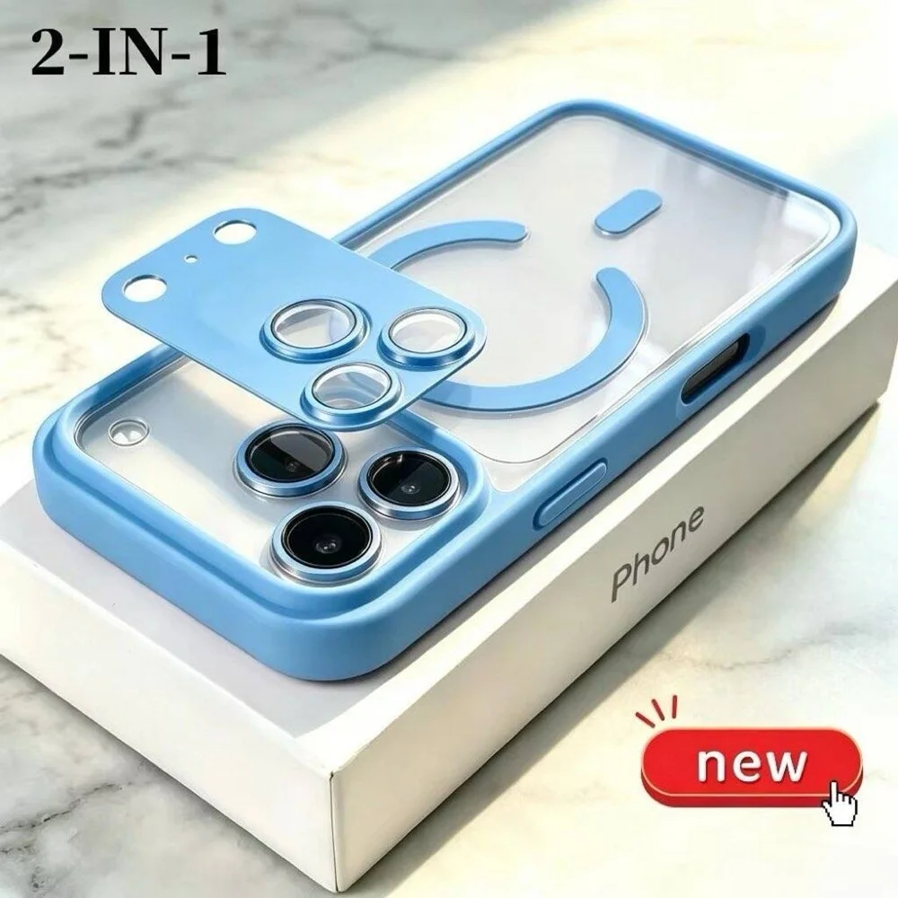 Luxury 2-in-1 Clear Magnetic Phone Case with Metal Camera Lens Protector