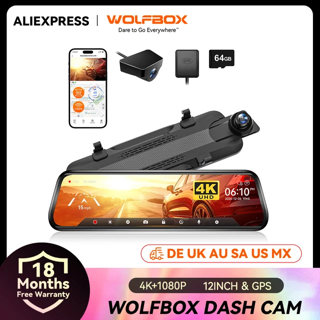WOLFBOX G930-Caméra de Tableau de Bord, 10 Pouces, Wifi, 4K, DVR FOV 140, Miroir, 24H, Vue de Stationnement, Écran Tactile, Enregistreur Vidéo 1