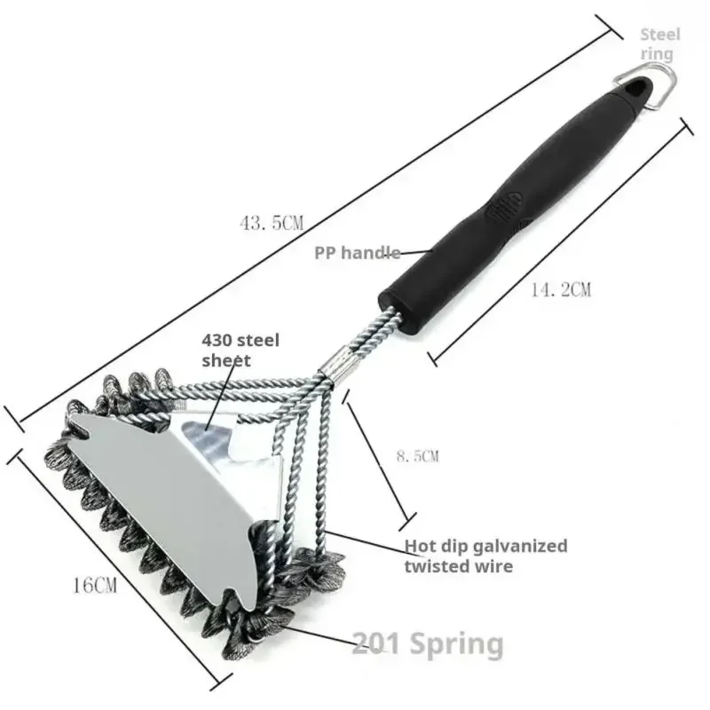 3-in-1 Grill Brush And Scraper Stainless Steel Bristle Free BBQ Cleaning Brush Grill Handle Wide Scraper Barbecue BBQ Tool
