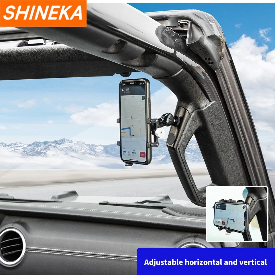 Phone Holder SHINEKA Car A-Pillar Adjustable Anti-shake Stable Phone Braket Accessories for Jeep Gladiator JT for Jeep Wrangler JL JLU + mobile phone holder